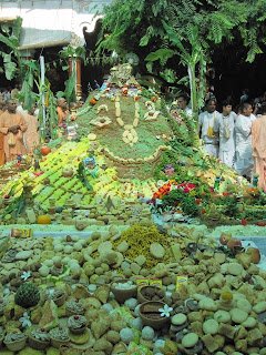 The huge Govardhana Hill in the temple room